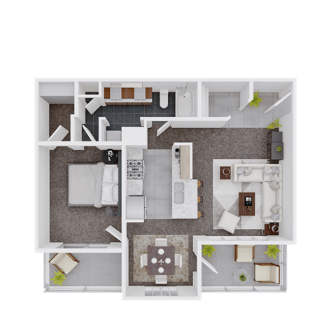 Floor plan for 1 bed, 1 bath, 802 sqft